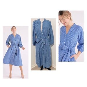 Free Assembly Women’ Belted Midi Long Sleeve Shirtdress Pockets Large 100 Cotton